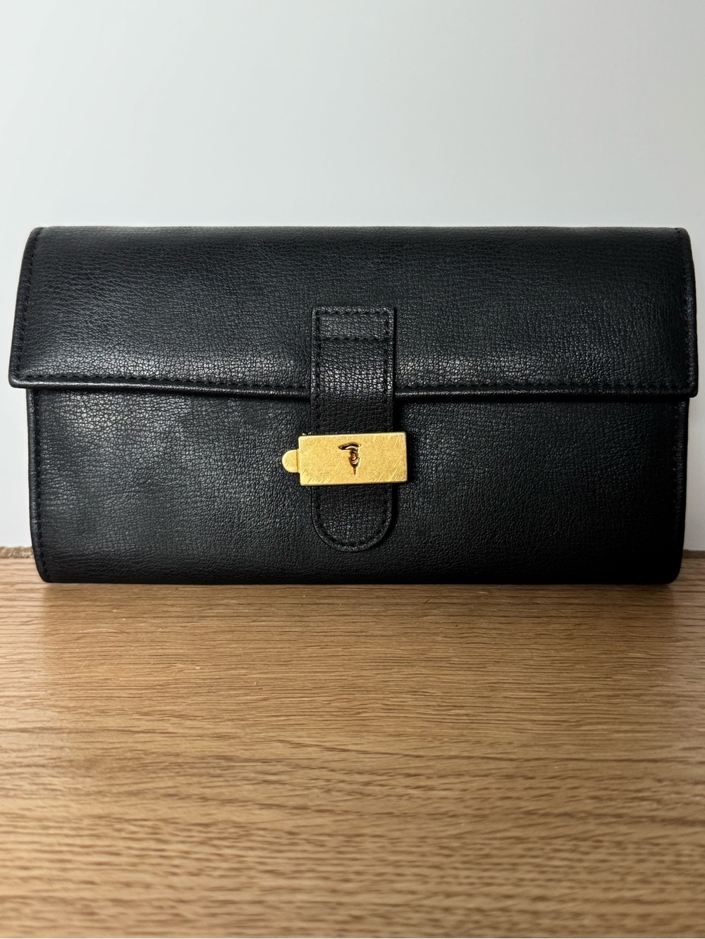 Trussardi Black Leather Wallet with Gold-Tone Lock